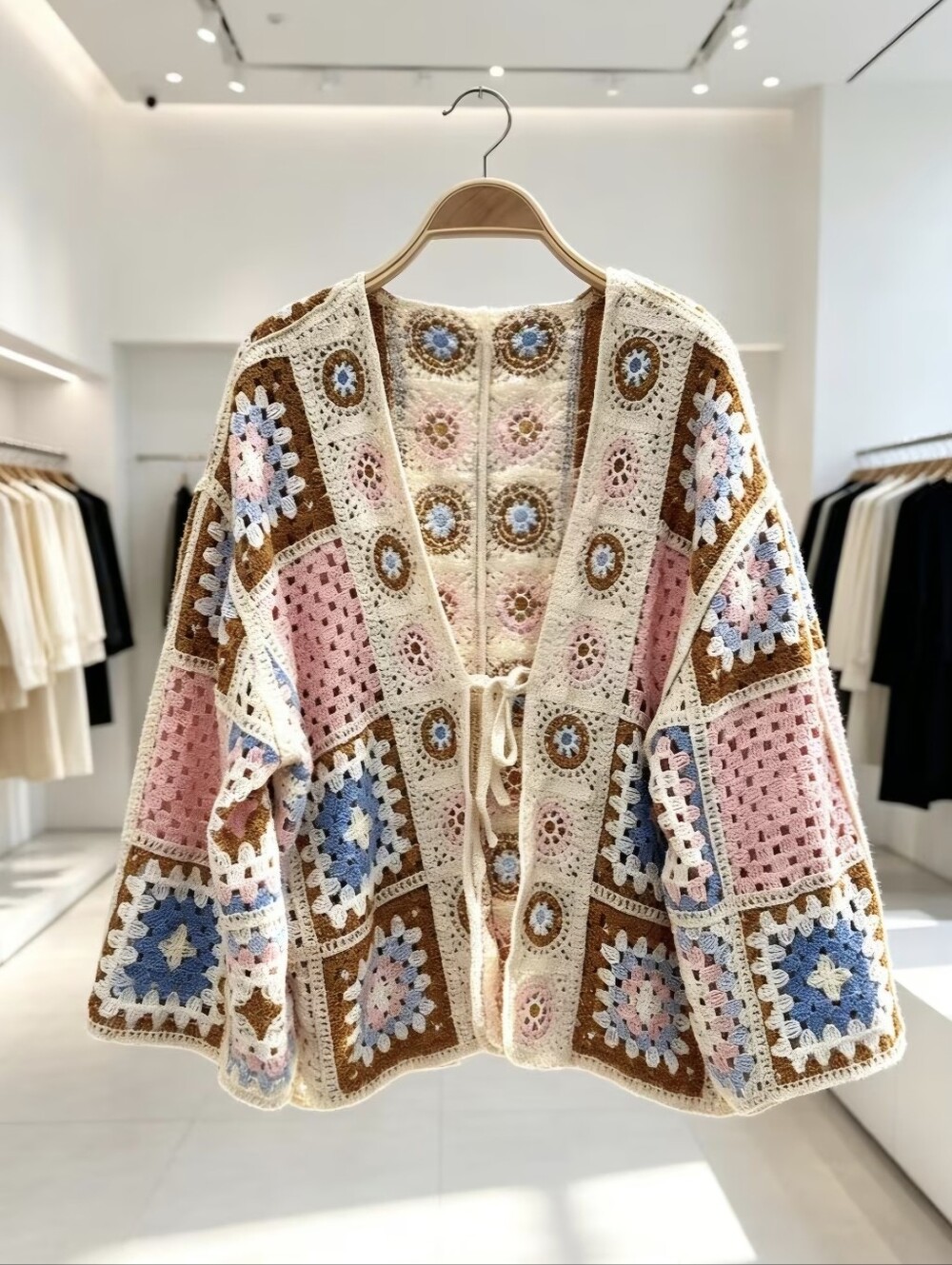 Bohemian Outerwear Open Cardigan Women'S Lazy Style Casual Relaxed Hollow Croche